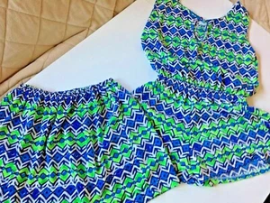 Women's Romper Blue Aztec Elastic Waist with Skirt 23" waist 26" Length 017-73 - Picture 1 of 10