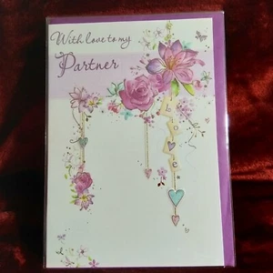 With Love To My PARTNER Card Roses Heart Lilac Purple Birthday Anniversary - Picture 1 of 4