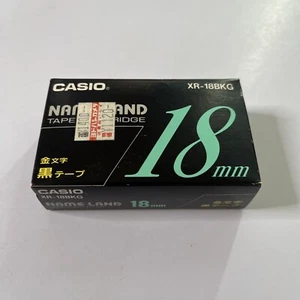 Casio Name Land Tape Cartridge 18mm Black Background Gold Text XR-18BKG  NEW - Picture 1 of 6