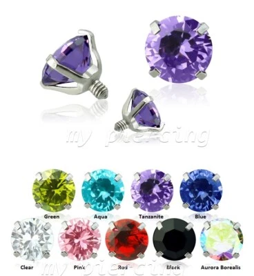 14G 3mm 4mm 5mm Internally Threaded Prong Set CZ Dermal Anchor Top Part - Image 1 of 3