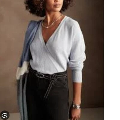 Suéter envolvente de fábrica Banana Republic manga larga tejido top cruzado azul grande Foto 1 de 4