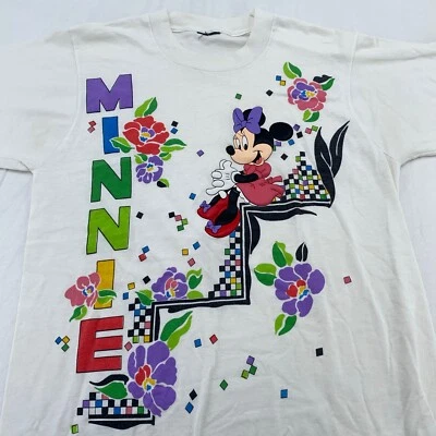Camiseta de colección años 80 MINNIE MOUSE ESTAMPADO HINCHADO FLORAL WALT DISNEY PEQUEÑA dibujos animados de Mickey Foto 1 de 4