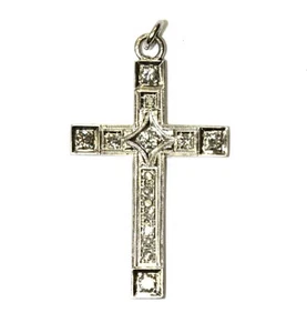 14k white gold .77ct VS1 G diamond cross pendant charm 5g estate vintage - Imagen 1 de 9