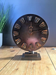 BEAUTIFUL BRUTALIST 1950'S BRONZED METAL MANTEL CLOCK BY AWU - JOHANNES BOSMA - Picture 1 of 11