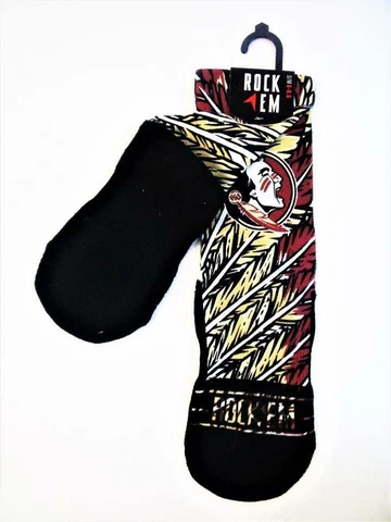Rock ‘Em FLORIDA STATE SEMINOLES "FEATHERS" Licensed Crew Socks Size Small 6-8.5 Cover