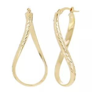 Italienische 14k Gelbgold Diamantschliff verdrehte ovale Ohrringe 1,4 Zoll 1,7 Gramm - Bild 1 von 5