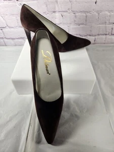 DELMAN BROWN SUEDE LEATHER PUMPS DEDIGNER LUXE 7.5 VINTAGE MADE IN ITALY - Picture 1 of 6