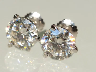 4 ct White Moissanite Diamond stud Earrings setting In 14K White Gold,Solid gold - Image 1 of 4