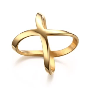 Anillo de compromiso de boda para mujer con banda cruzada hueca chapada en oro de 18 quilates TALLA 7/8 - Imagen 1 de 7