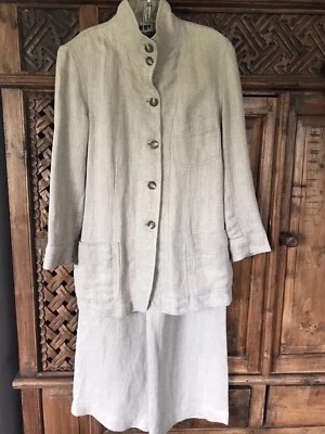 DKNY Vintage 100% Lino Pantalón Traje Cuello Mandarín Pierna Ancha Pantalones Talla 8 Foto 1 de 4