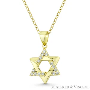 Star of David Jewish Magen Charm CZ Crystal .925 Sterling Silver 14k GP Colgante - Imagen 1 de 1