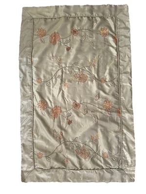 Gorgeous Sham Pillowcase Floral Embroidered Olive Green Silky Rayon 42"x 26" - Image 1 of 4