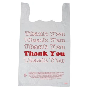 Large Plastic Thank You Bags (T-Shirt Bags) 18" x 8" x 30" - Case of 500 - Picture 1 of 2