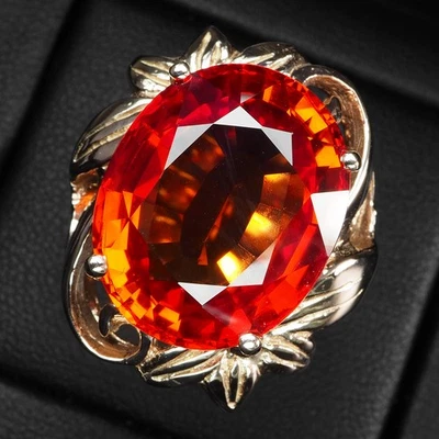 Anillos florales hechos a mano de plata de ley 925 de 21,50 quilates con zafiro naranja al atardecer raros Foto 1 de 4