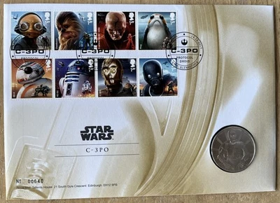 2017 GB Stamps, Commemorative Medal First Day Cover FDC - Star Wars, C-3PO Droid - Image 1 of 2