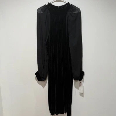 New Calvin Klein Velour Velvet Black Puff Sleeve Knee Dress 18W Whimsygoth Holid - Image 1 of 4