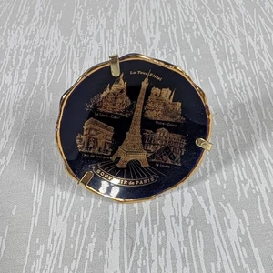 Vintage Signed Limoges France Souvenir de Paris Mini Plate Black & Gold - Picture 1 of 4