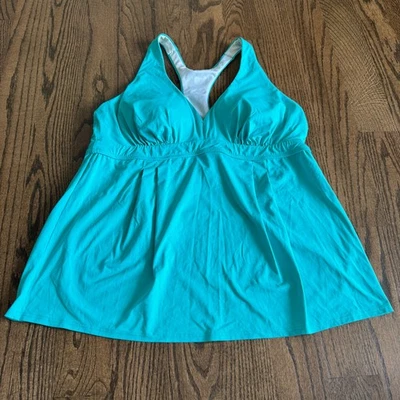Lands End Womens Solid Teal Green Racerback Tankini Swim Suit Top Plus Size 16 - Image 1 of 4