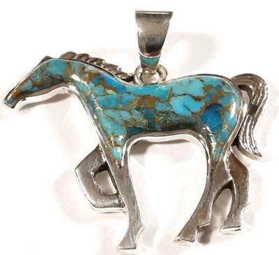PLATA ESTERLINA 925 MATRIZ TURQUESA CABALLO 1 5/16" X 1 3/8" COLGANTE 5,7g Foto 1 de 3