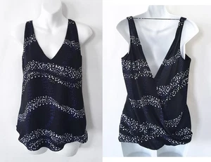 NEW * SANCTUARY Printed Black/Navy/White Draped V-Back Top * S ~ NEW w/Tags - Picture 1 of 11