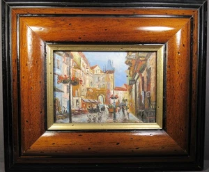 Original Oil Painting Italian Street Scene On 7 x 5" Board Wood Frame 13 x 11.5" - Picture 1 of 10