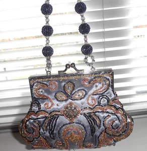 Fabuloso Bolso de Noche Pequeño Gris Embellecido Mezcla Satén 💕 - Imagen 1 de 14