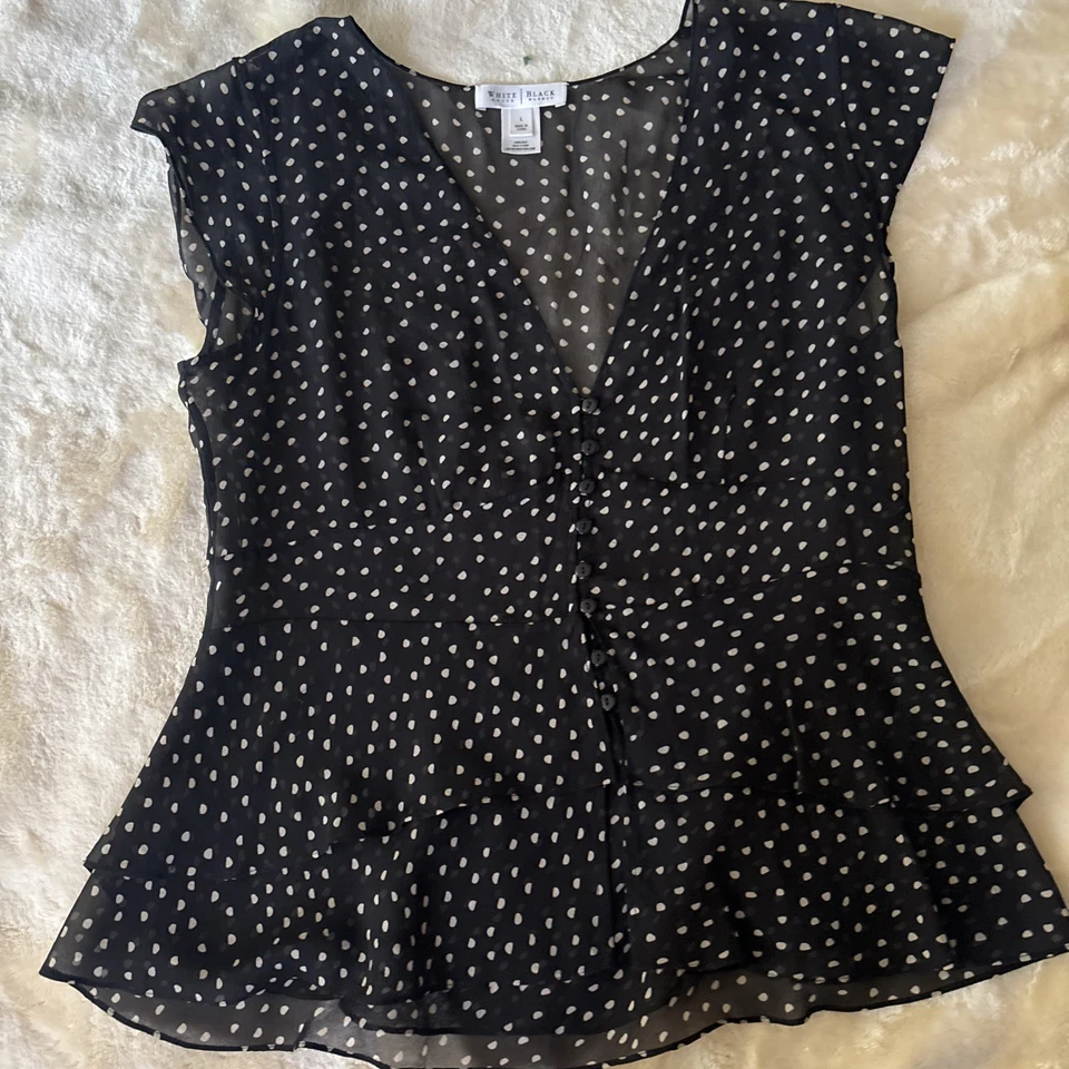 Белый дом черный рынок флокированный горошек чистый блузка галстук кнопка большой - Изображение 1 из 4