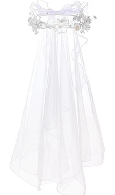 Girls First Communion Veil White Floral Crown with Pearls Headpiece for Commu... - Image 1 of 4