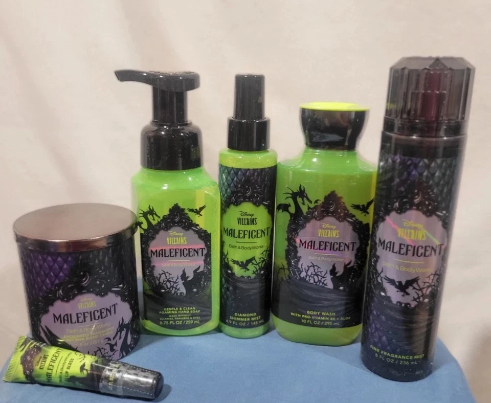 Juego de 6 piezas Body Bath & Body Works DISNEY Villains MALÉFICA con brillo de labios y vela Foto 1 de 1