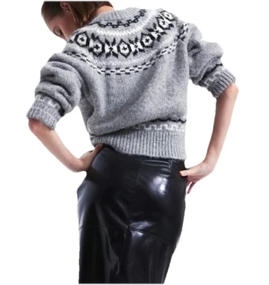 H&M Jacquard-Knit Fair Isle Sweater Light Gray Pullover Women’s XL NEW! - Image 1 of 4