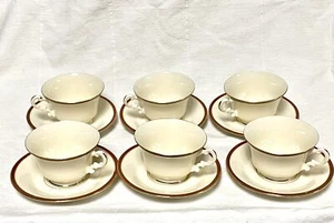 Vintage Atlas China Warranted 22 Karat Gold Red Striped 6 Cups & Saucers READ - Picture 1 of 10