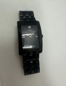 GUESS Men's G10610G Classic Black Rectangular Jewel Accented Wrist Watch - Picture 1 of 6