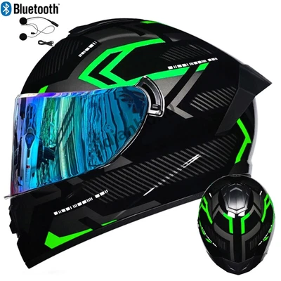 Casco de motocicleta DOT Bluetooth cara completa doble lente choque casco de bicicleta de calle Foto 1 de 4