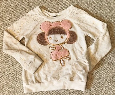 Little Mass Fluffy Girl Gold Sequined Cream Long Sleeve Knit Shirt Sweat Girls 5 - Image 1 of 4