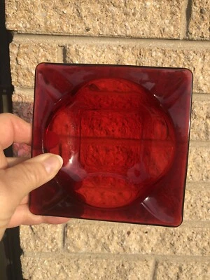 ANCHOR HOCKING DEPRESSION GLASS RUBY RED ASHTRAY 4 5-8” Square - Image 1 of 4