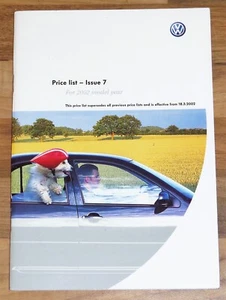 2002 VW RANGE PRICE LIST inc Golf GTI Lupo Polo Bora Passat W8 Beetle Sharan - Picture 1 of 4