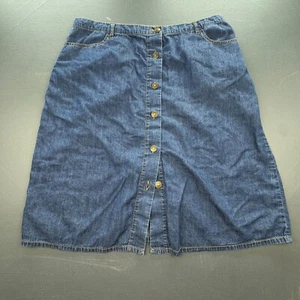 ABS By Allen Schwartz Denim Skirt Women’s Size 32 Button Front Blue Jean Retro - Picture 1 of 12