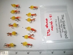lot of 12 - Nymph Trout Flies Orange tail Trailer hook Crappie Perch Panfish T-4 - Picture 1 of 2