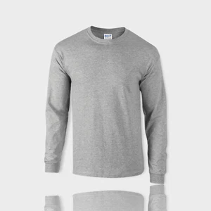 Men's Gray Long Sleeve T-Shirt - Classic Fit, Soft Cotton Blend, Casual & Comfy - Picture 1 of 3