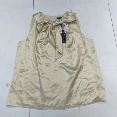 Magaschoni Ivory Silk Tie Neck Tank Women’s 14 New - Image 1 of 4