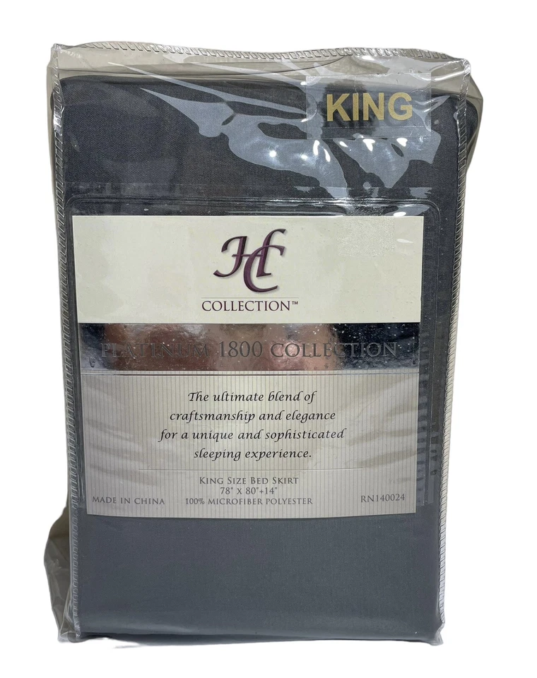 HC Collection Gray Queen Bed Skirt - Dust Ruffle w/ 14 Inch Drop - Tailored Wri