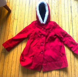 VINTAGE FISCHEL RED & WHITE CORDUROY XMAS HOLIDAY JACKET  COAT W/ MUFF  SZ  4T - Picture 1 of 10