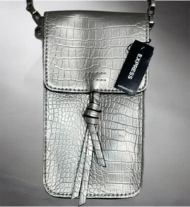EXPRESS Silver Gray Crossbody Chain Link Faux Crocodile Alligator NWT Bag - Picture 1 of 6