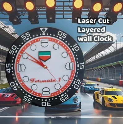 Modern Laser Cut Wall Clock Inspired by Tag Heuer Formula 1 Watch - Image 1 of 3