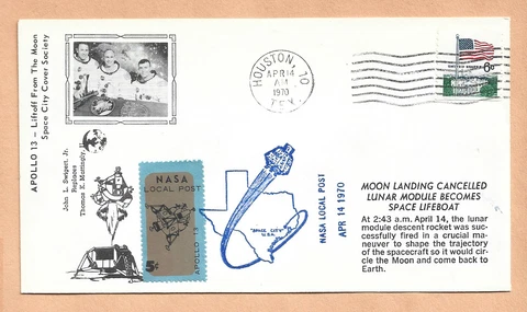 APOLLO 13 MOON LANDING CANCELLED APR 14,1970 NASA LOCAL POST SPACE COVER NASA Cover