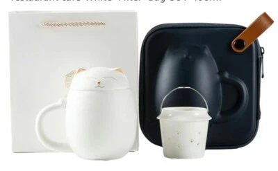 Cat Tea Cup with Infuser and Lid, Cute Ceramic Cat Mugs for Loose Leaf Steeping - Image 1 of 4