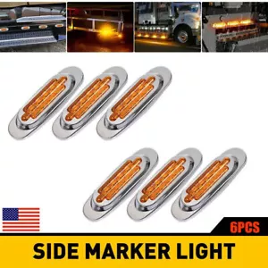 6PCS 6-1/2" Amber 16-LED Truck Trailer Side Marker Turn Signal Lights Chrome 12V - Bild 1 von 14