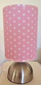 Pink Star Girls Nursery Bedside touch lamp base with fabric shade and Bulb Set - Picture 1 of 3
