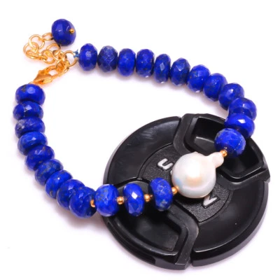 Lapis Lazuli Beaded Bracelet,Lapis Lazuli Adjustable Bracelet,Silver Bracelet - Image 1 of 4
