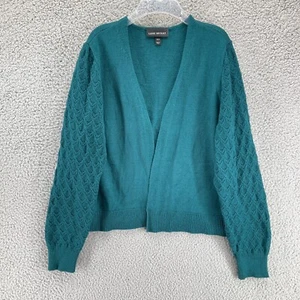 Lane Bryant Open Front Cardigan Sweater Size 10/12 Green Textured Sleeves Career - Picture 1 of 12